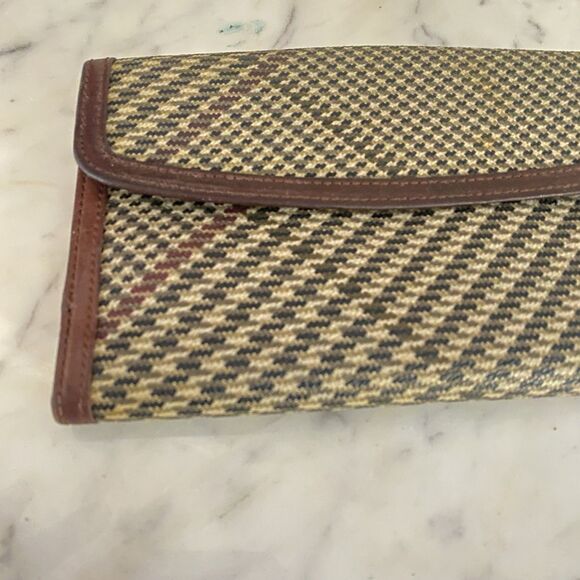 Vintage Ralph Lauren Womens Wallet Houndstooth Brown Leather Card Holder ID - Picture 8 of 9